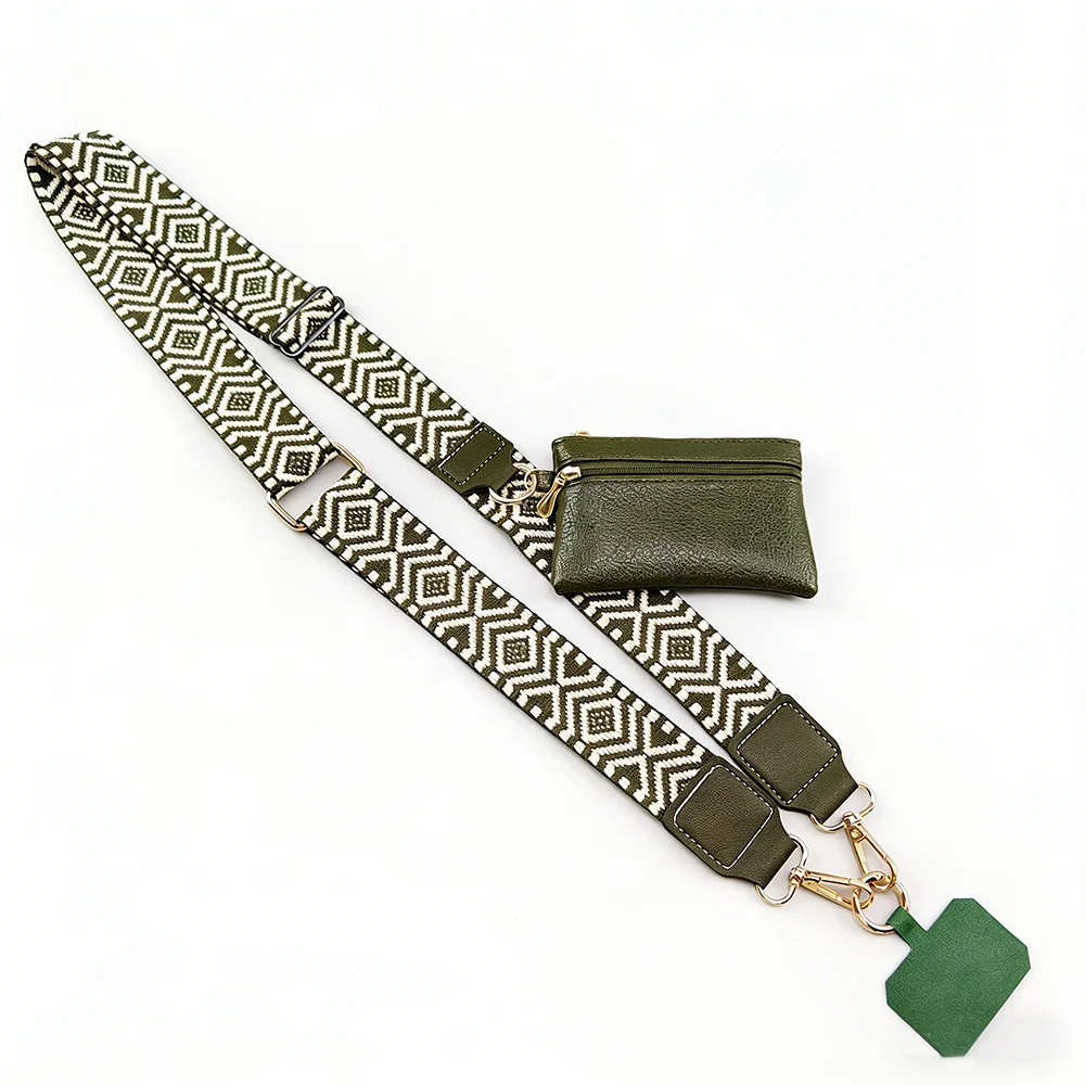 Versatile Geometric Pattern Phone Lanyard with Zippered Coin Purse and Crossbody Shoulder Strap