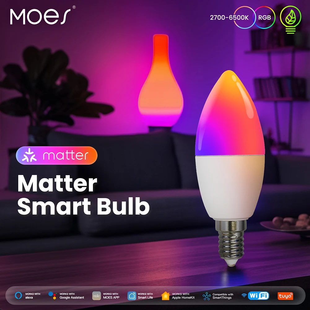 와이파이 스마트 LED 전구, 밝기 조절 가능 LED 조명, 앱 리모컨, 알렉사 구글 홈과 작동, 1 천 6 백만 RGB 색상, 6W, 470LM