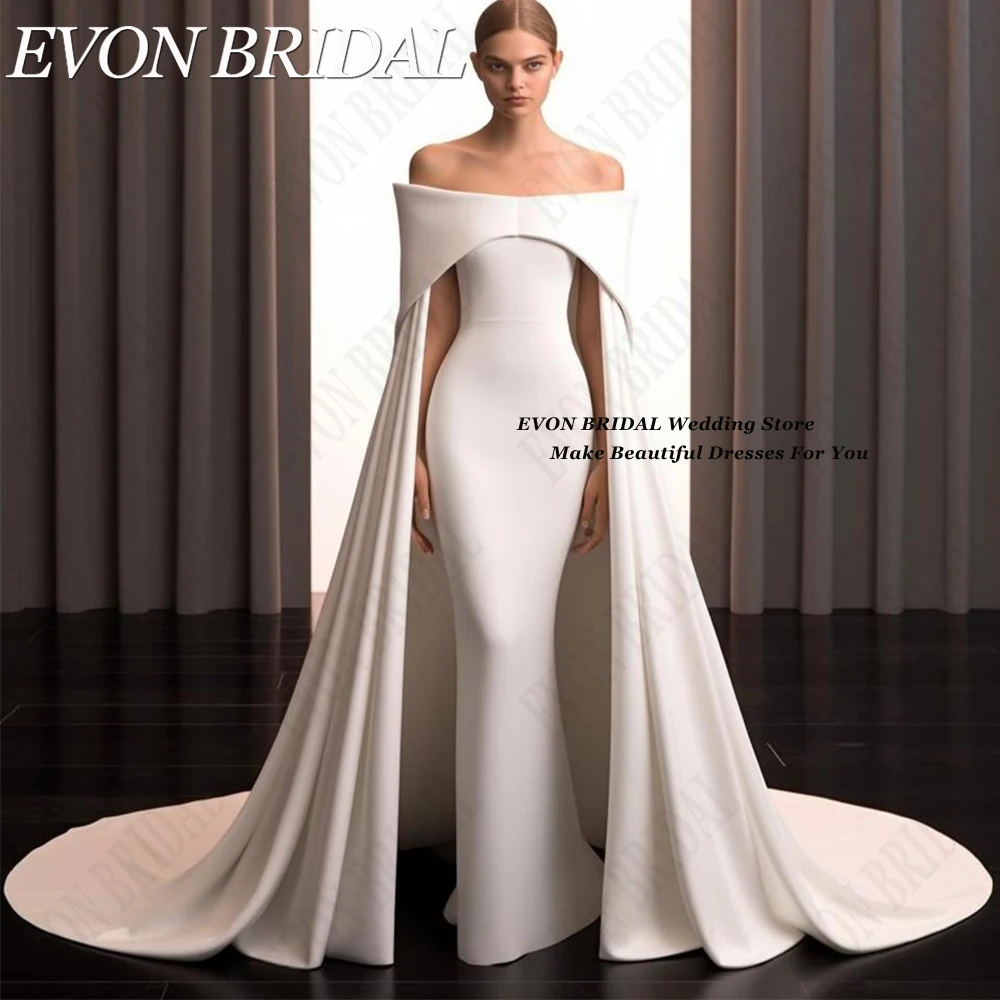 

EVON BRIDAL Mermaid Wedding Dresses With Cape Sleeves 2024 Elegant White Satin Bride Dress Civil Boat Neck 웨딩드레스 Custom Made