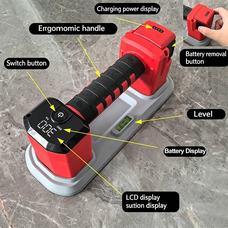 300KG 자동 에어 스마트 전동 진공 흡착컵 산업용 고강도 휴대용 펌프 (유리 및 타일용) 4000mAh 박스형
