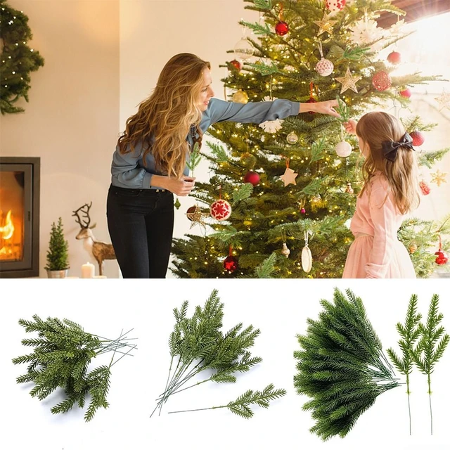 50pcs Christmas Pine Needles Artificial Pine Branches Green Leaves