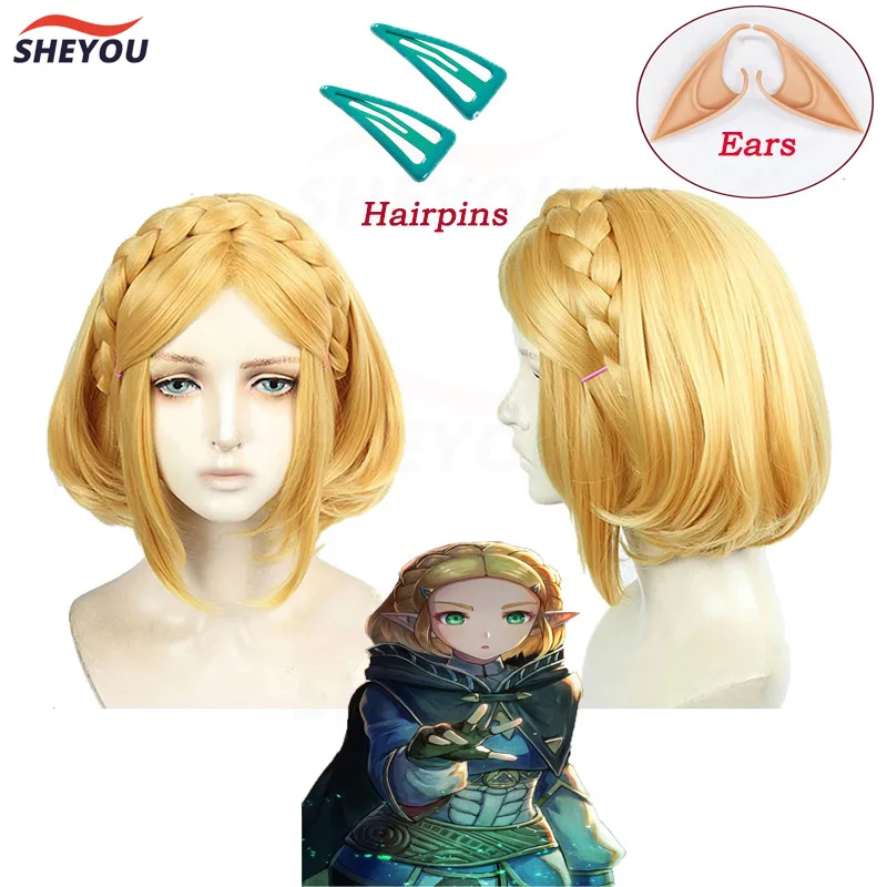 Gioco Zelda: Breath Of The Wild Princess Zelda Parrucche Corte Bionde Resistenti Al Calore Parrucche Cosplay + Parrucca Cap