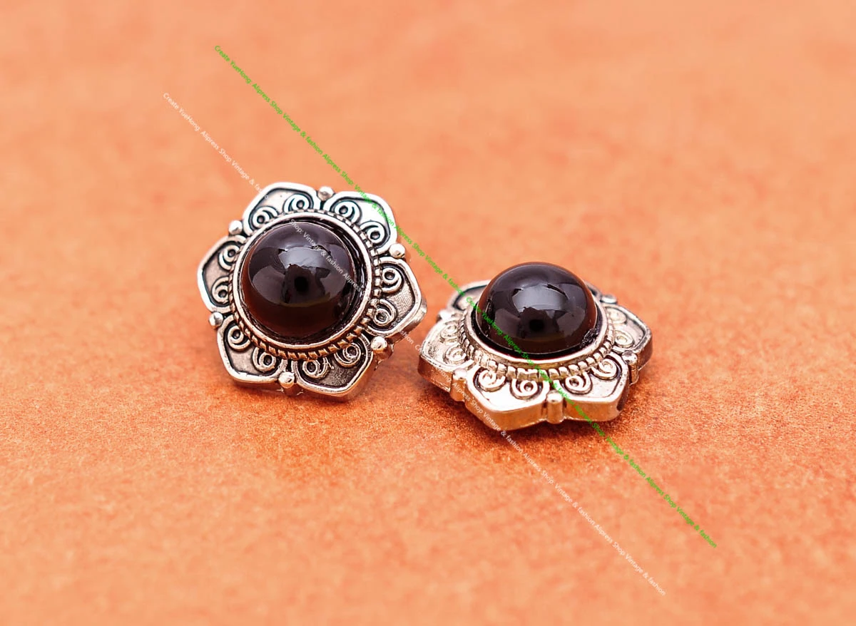 10pcs 13*12mm Retro Silber Südwesten Blumen stern gelb Stein Conchos Nieten für Leder Handwerk Gürtel Gepäck tasche Holster Dekor – Detail 15