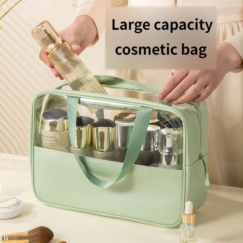 New Green Spliced Waterproof Makeup Bag Portable Wash Bag Large