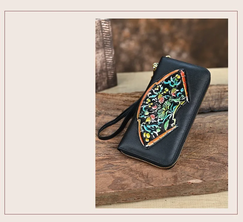 Florale Geldbörse aus echtem Rindsleder, Blumendruck, echtes Leder, Geldbörse für Damen, 2025, neue Damen-Kartenhalter-Clutch – Detail 3