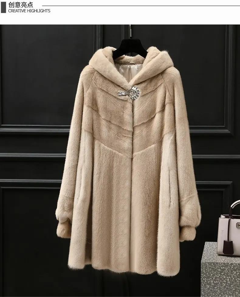 

2023Hot Sale Whole Mink Fur Coat Women Midi Long Fur Jackets Winter Coats Female Hooded Clothes Woman Clothing Abrigos De Mujer