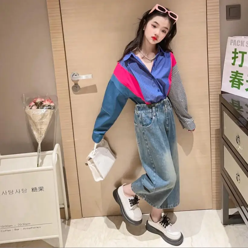 

Girl Striped Long Sleeve Blousers Children Casual Style Patchwork T-shirts Teenage Clothes Kids Outerwear Baby Girl Blouse Z1286