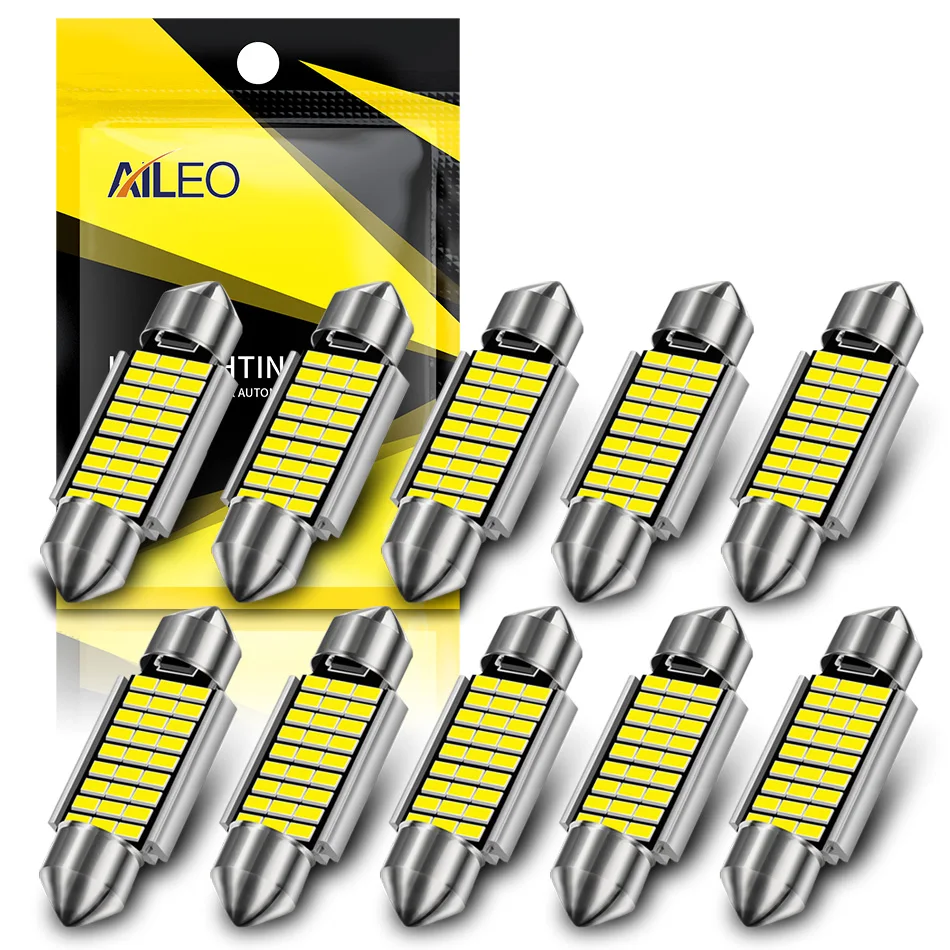 AILEO-LED CANBUS Bulbo, Luzes interiores do carro, Branco, Livre de erros, C10W, C5W, 4014 Chip, 12V, 6000k, 31mm, 36mm, 39mm, 42mm, 10Pcs