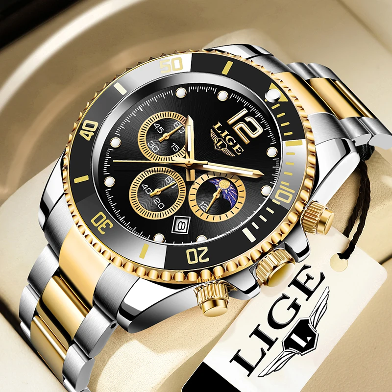 

LIGE Luxury Watch for Men Fashion Business Man Quartz Wristwatches Waterproof Date Clock Stainless Steel Mens Watch Reloj Hombre