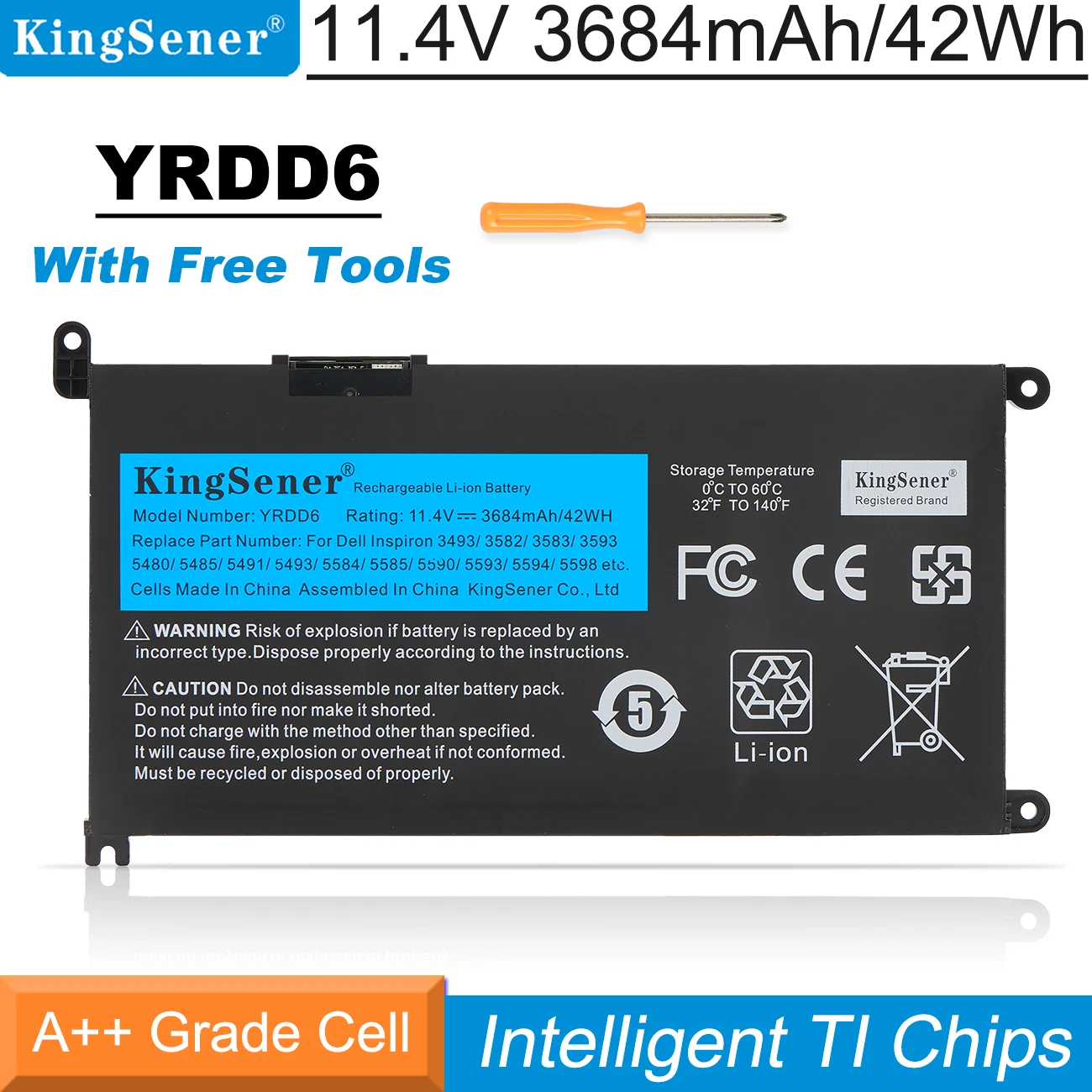 Kingsener Yrdd6 Bateria para Dell Inspiron 5480 5481 5485 5491 5591 5593 3583 3310 2-em1 3493 3582 3593 3793 5584 5493 5585