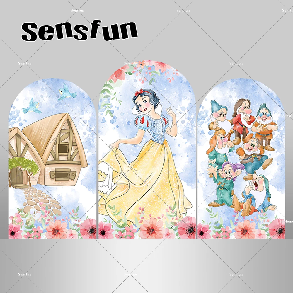 

Fairy Tale Princess Snow White And The Seven Dwarfs Arch Backdrop Cover Girls Birthday Party Decor Banner Photography Background