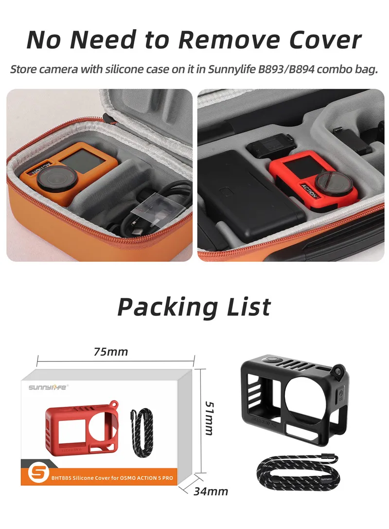 Silikonhülle für DJI Osmo Action 5 Pro, Silikonhülle, Anti-Verlust-Halsband, schützend für DJI Action 5 Pro, Zubehör – Detail 12