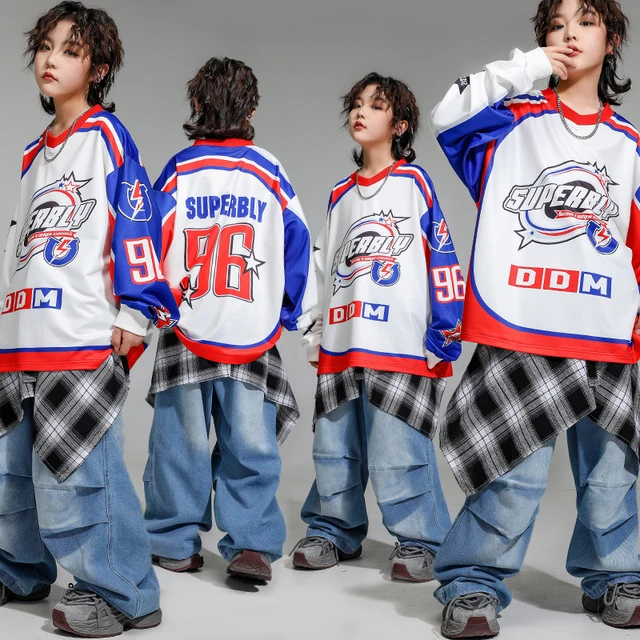 Ensemble de vêtements pour enfants, garçons et filles, style K-pop, pull oversize, pantalon cargo, streetwear hip hop, vêtements de jazz, costume de danse 1