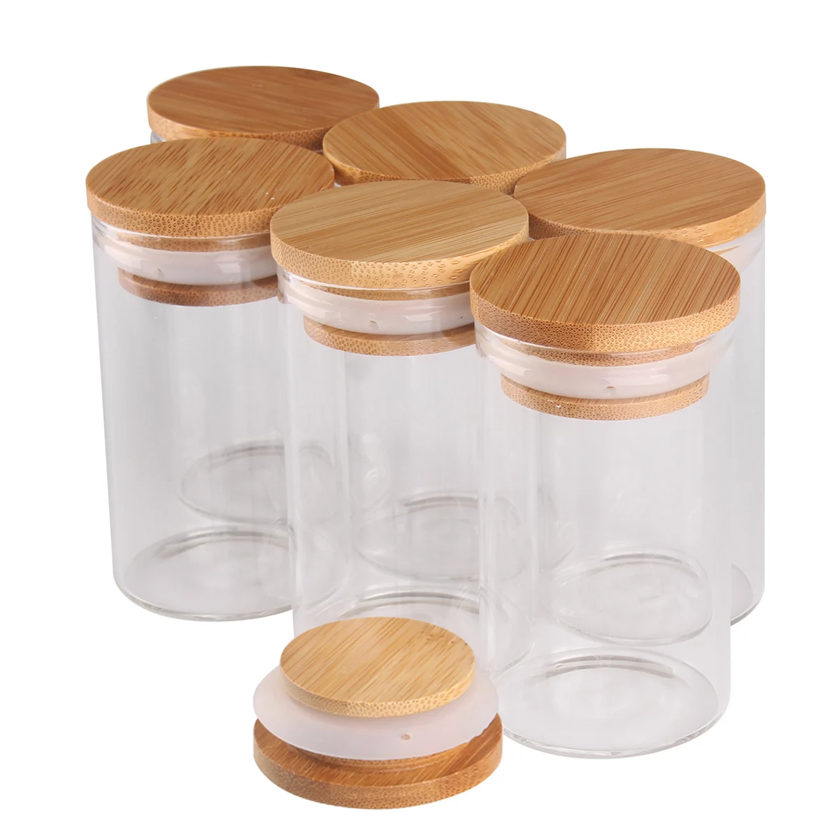 

6 pieces 90ml Size 47x80mm Glass Bottles with Bamboo Lids Storage Spice Jars Glass Container for Gift DIY Crafts