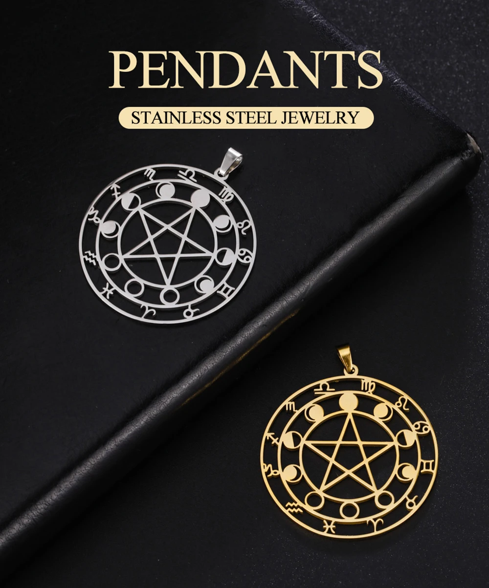Dawapara Mondphase Pentagramm Konstellationen Anhänger Wicca Pagan Magisches Amulett Edelstahl Charms für die Schmuckherstellung – Detail 3