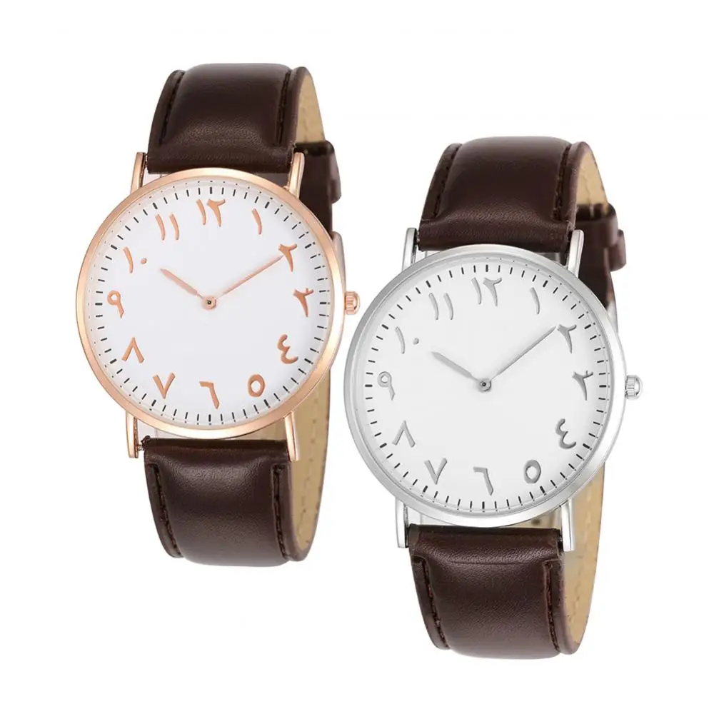 Couple Watches Fashion Arabic Analog Round Dial Men Women Quartz Faux Leather Band Wrist Watch lover watch