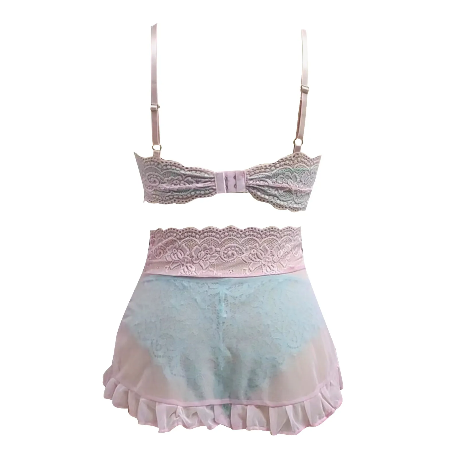 Ruffle Lace Women Roleplay Sexy Lingerie Set High Waist Mini Dress Temptation V-Neck Bras Hollow Sexi Ladies Thongs_voghion.com