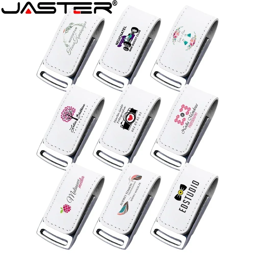 Jaster-usb Flash Drive com Logotipo Personalizado Gratuito Couro Memory Stick Caixa Branca Pendrive 128gb 64gb 32gb Impressão a Cores 10 Pcs Lote - Imagem 3