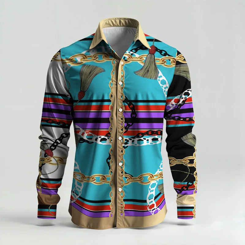 2025 Spring Summer Men Shirt Set Brand Print Fashion Printing Two Piece Set Mens Light Luxury Lightweight Party Long Sleeves_voghion.com