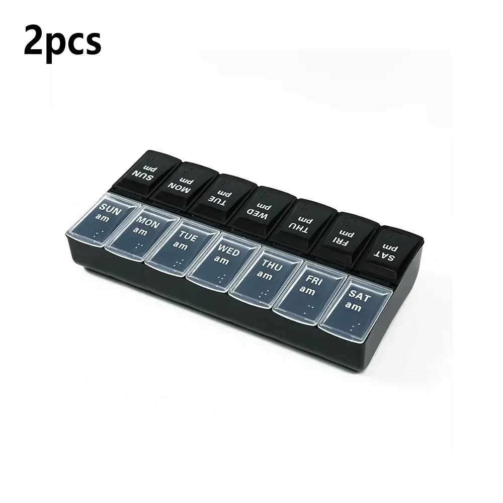 Weekly Pill Organizer with Easy-Open Compartments - BPA-Free 7-Day, 2-Times-A-Day Vitamin and Medication Storage
