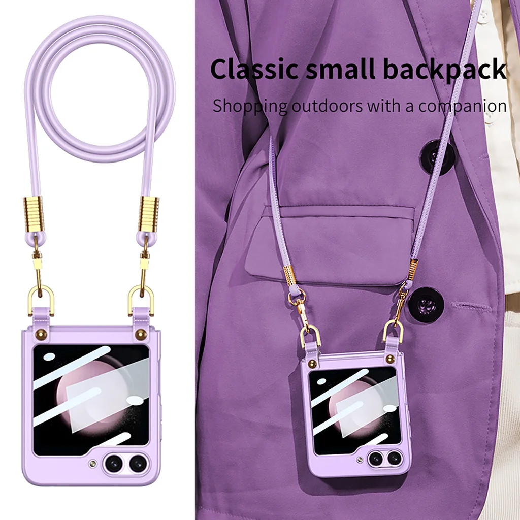 Electroplating Wrist Strap Phone Case for Samsung Galaxy Z Flip 5 Flip5 5G PC Plastic Fall Prevention Cover With Film