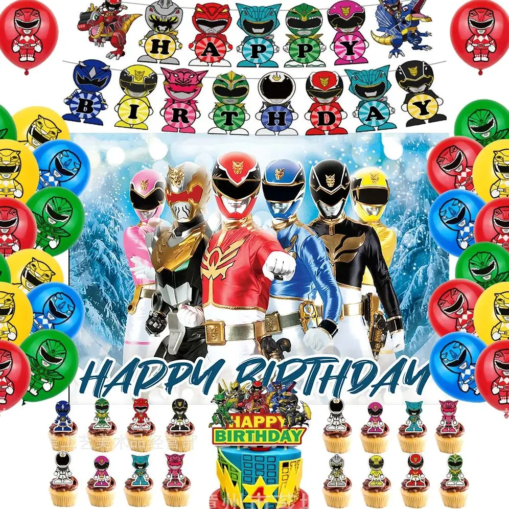 Cartoon Power Rangere&s Thema Geburtstag Party Hintergrund Luftballons Dekoration Hintergrund Foto Requisiten Banner Baby Dusche Kinder Geschenke