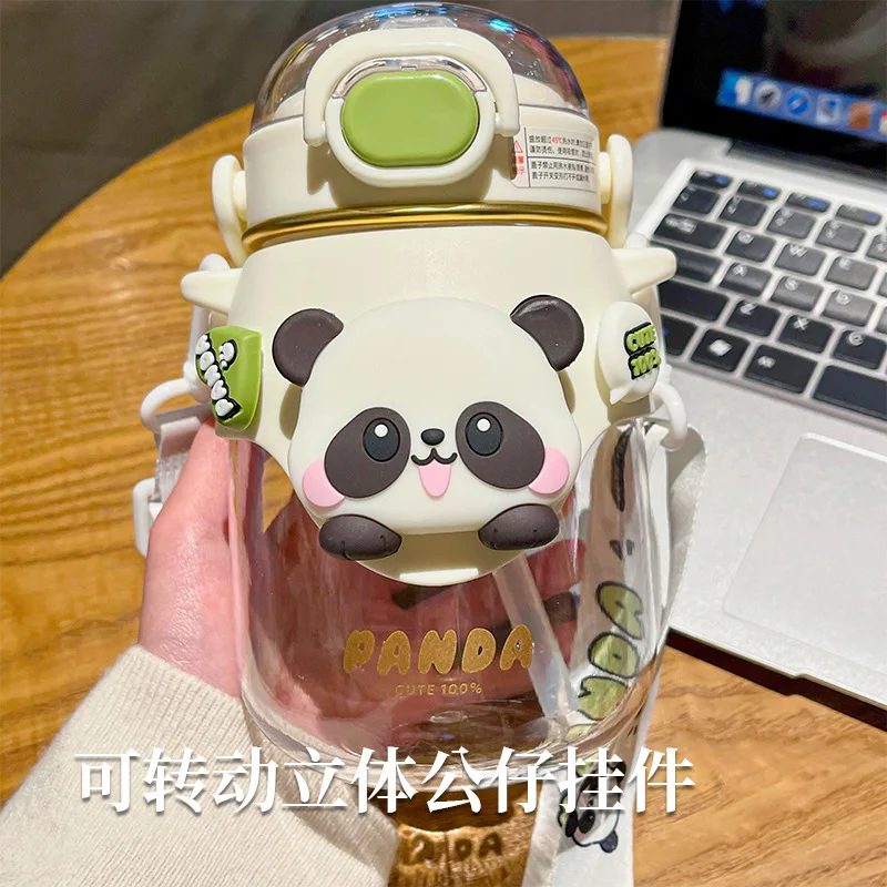 820ml High Beauty Panda Doll Plastic Cup Convenient and Cute Children's Belly Water Cup Large Capacity New Spring Cap Straw