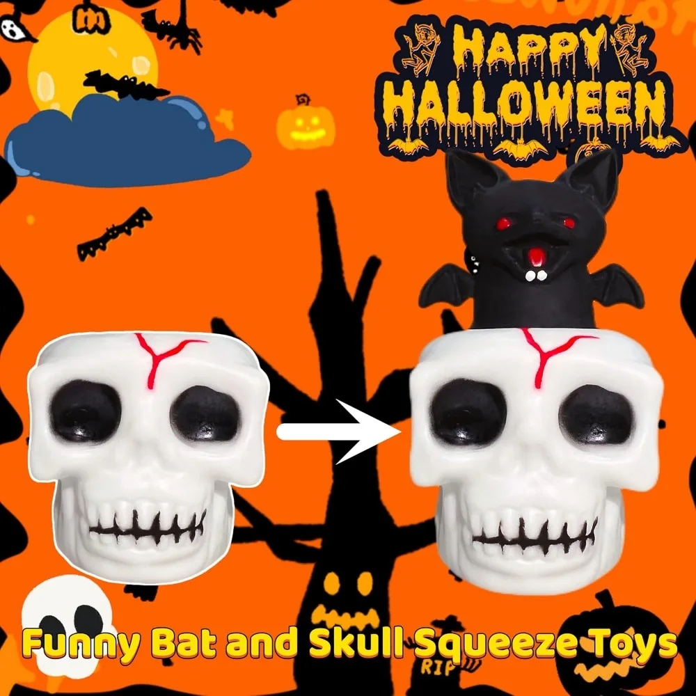 Squishy Halloween Skull Stress Balls Skeleton Squeeze Horror Toy with Relieves Stress Skull Fidget Toy for Chirdren and Adult 4