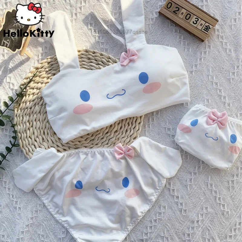 

2 Pcs/Set Sanrio Cinnamoroll Soft Bras with Breifs Women's Sexy Sweet Underwear Set Cute Cartoon Bra Lingerie Clothes