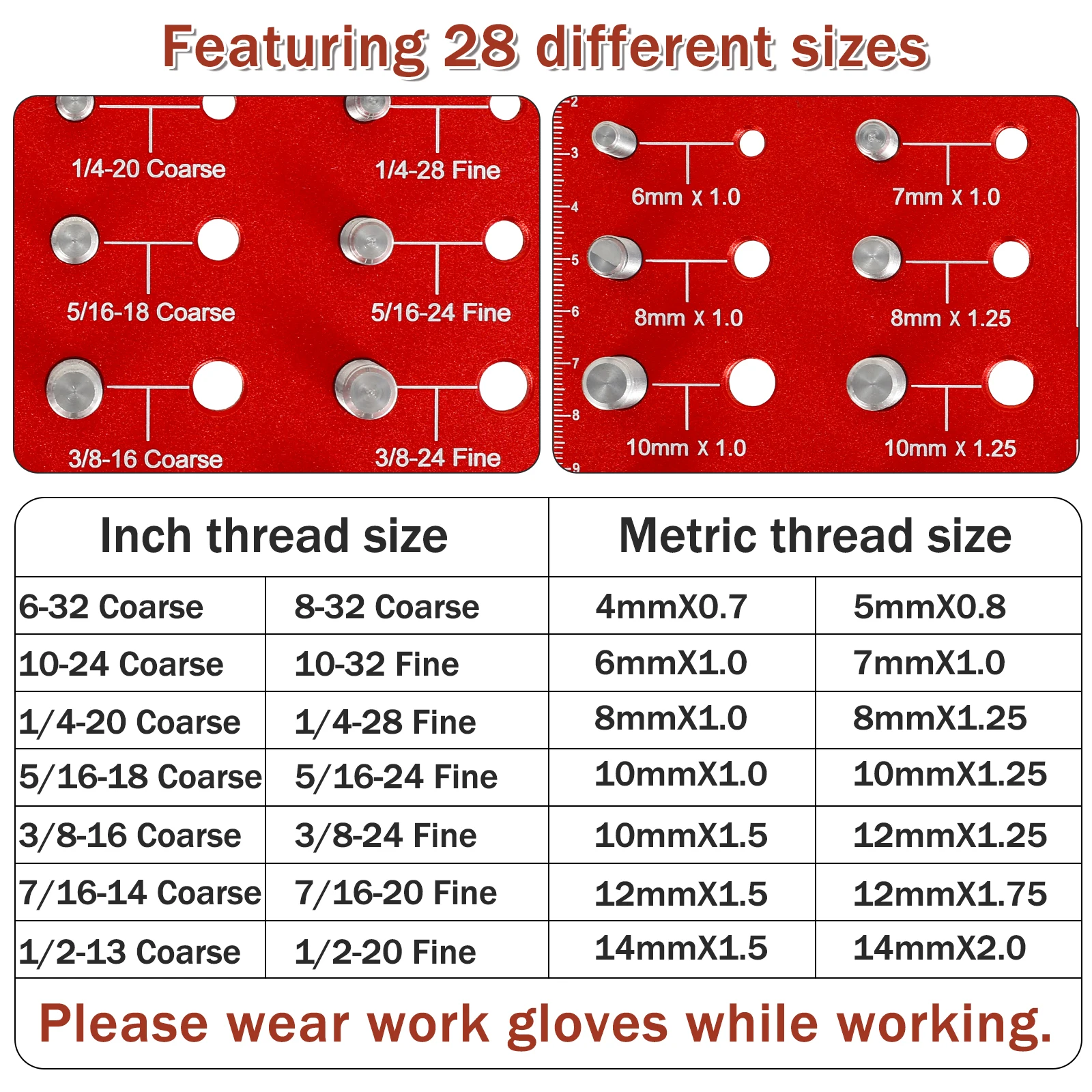 Nut and Bolt Thread Checker Aluminum Alloy 44 Thread Sizes Checker Identifier Gauge Precise Inch and Metric Inch MM Rule