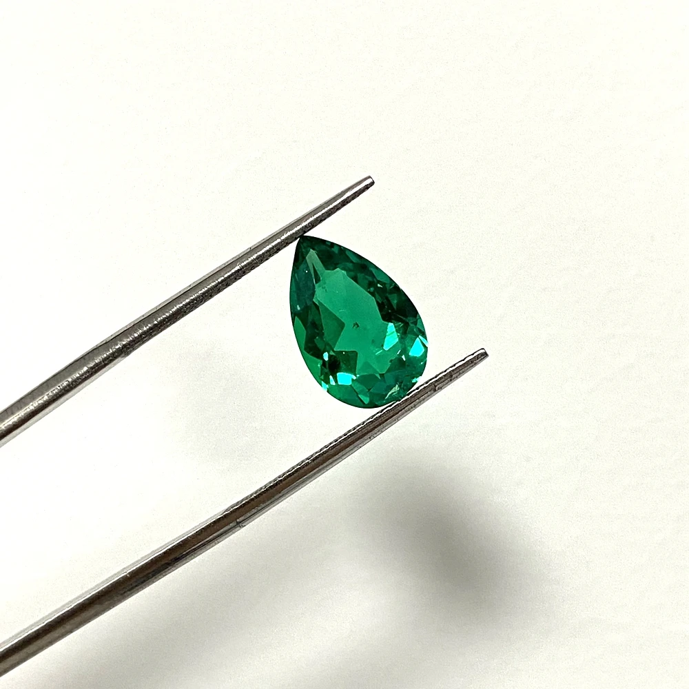 6x8mm-10x14mm Lab Grown Green Pear Emerald Hydrothermal Colombia Inclusion Gemstone for Jewel Making GRA Certificate