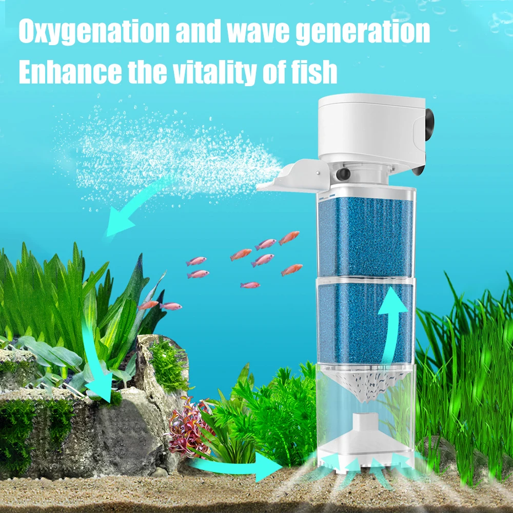 6in1 Aquarium Filter Pump Fish Tank Submersible Silent Air Oxygen Aerator Internal Water Pump Aquarium Air Wave Maker 220v