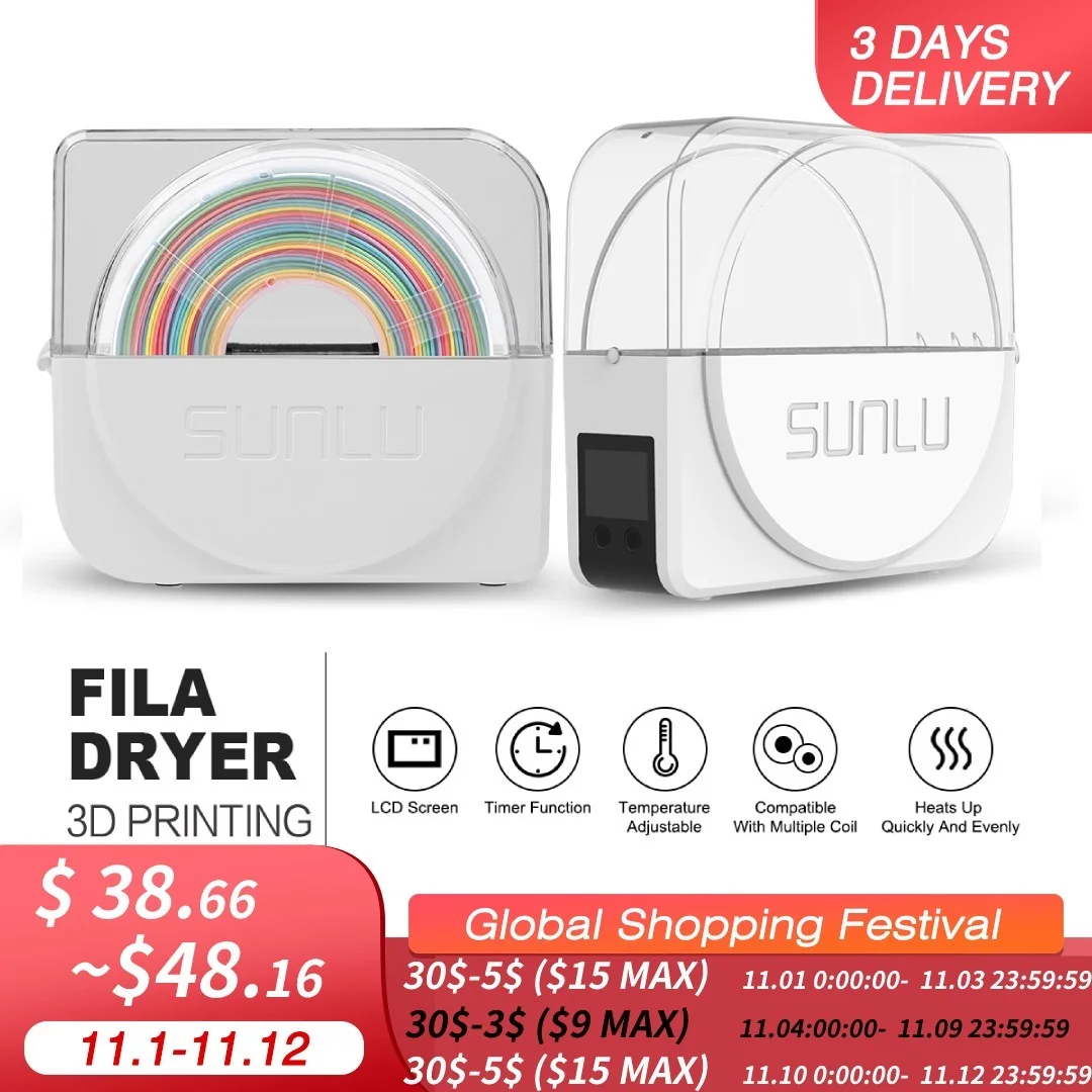 

New 3D Filament Dryer 3D Printing Mate Drying Box Adjustable Thermo 360 degree Heating Dust& Moisture&Knot-Proof Holder