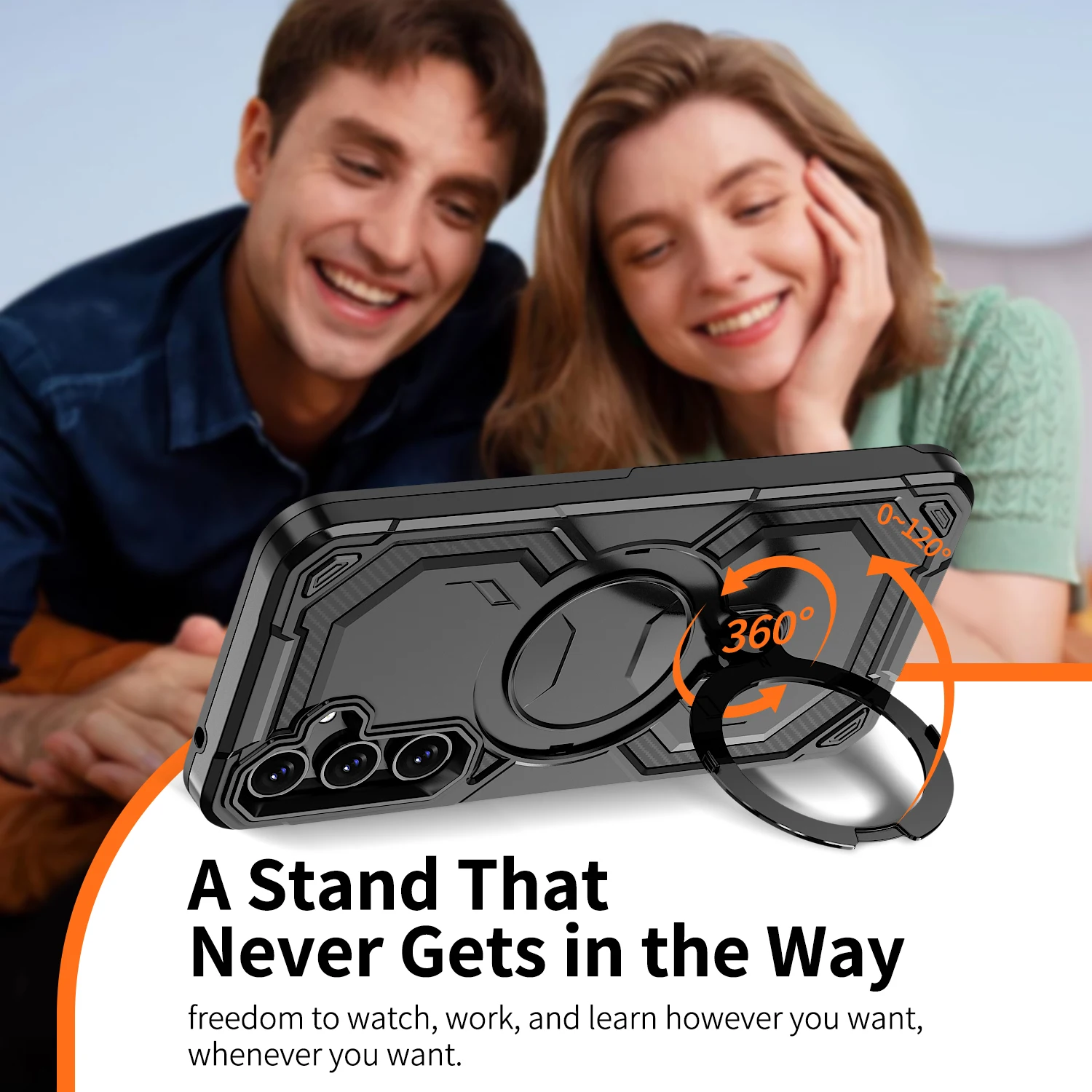 Heavy-Duty Shockproof Case with Magnetic Ring Stand and Car Mount Compatibility