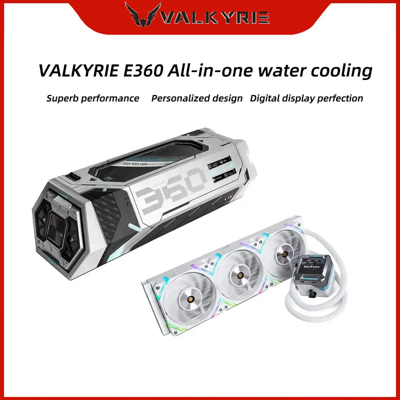 Valkyrie E360 Pure Black/White All-In-One Water Cooler 360Mm Cpu Cooler Argb Divine Light Cinghia Sincrona Lcd