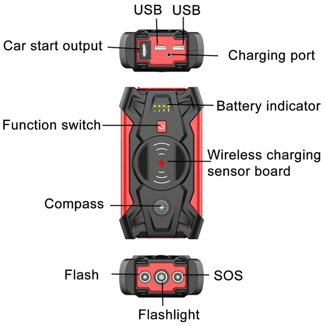 Portable Car Jump Starter Bateria Portatil Arrancador Coche LED