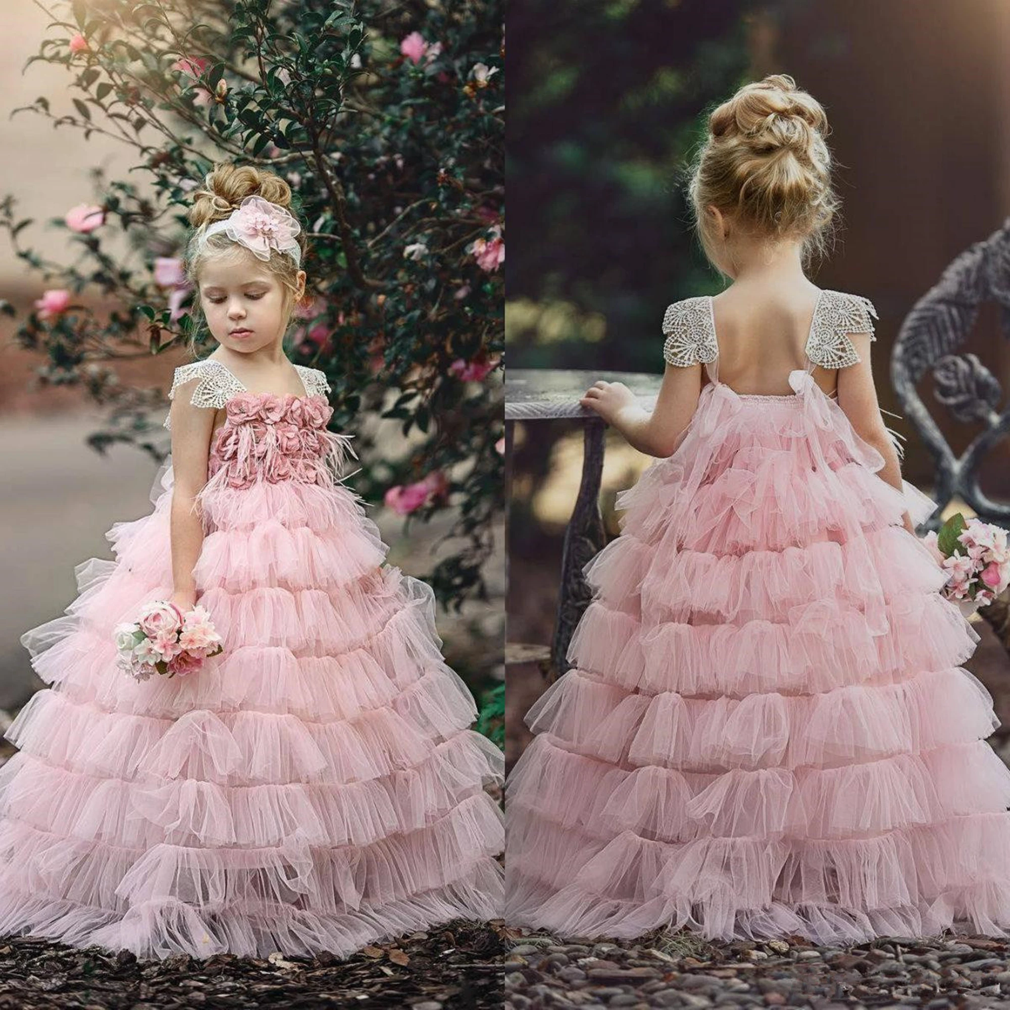 

Lace Flower Girl Dresses Tulle Appliques Celebrity Dress Aline Girl Communion Dresses