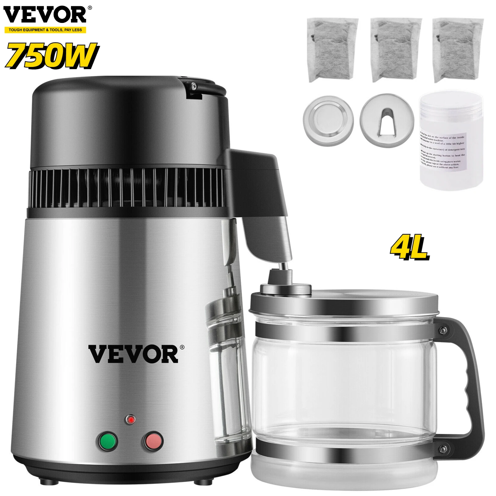 VEVOR 4L дистиллятор воды 304 нержавеющая сталь домашняя бутылка дистиллированной