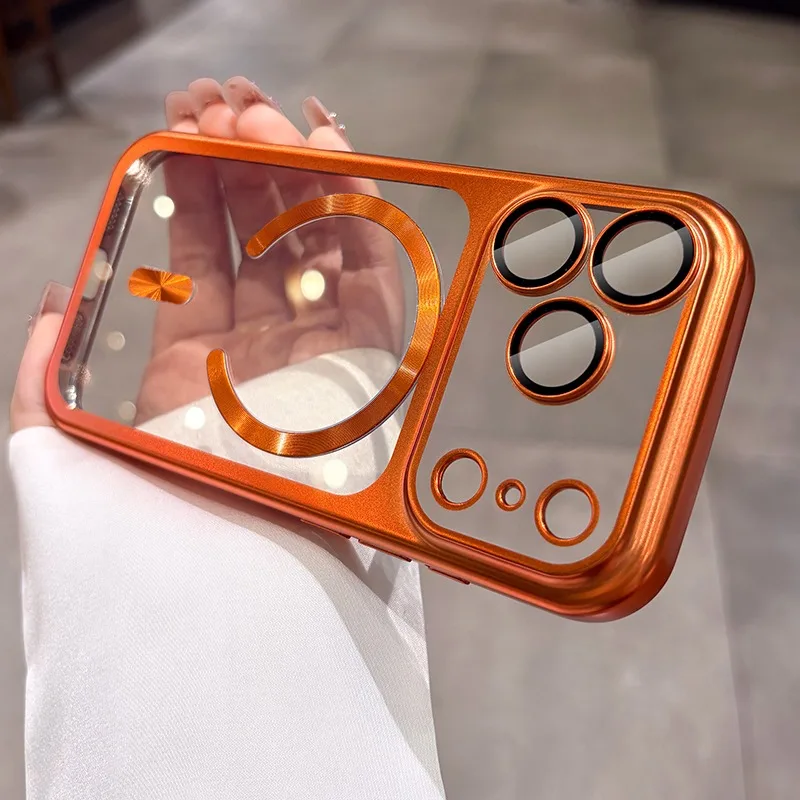 Official Orange Magnetic MagSafe Case - Transparent Soft TPU Camera Protector Cover