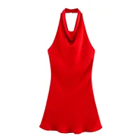 Robe d'été pour femmes, vêtements de tempérament Simple, à la mode et Sexy, dos nu, Texture en Satin de soie, col suspendu, nouvelle collection 2025 2