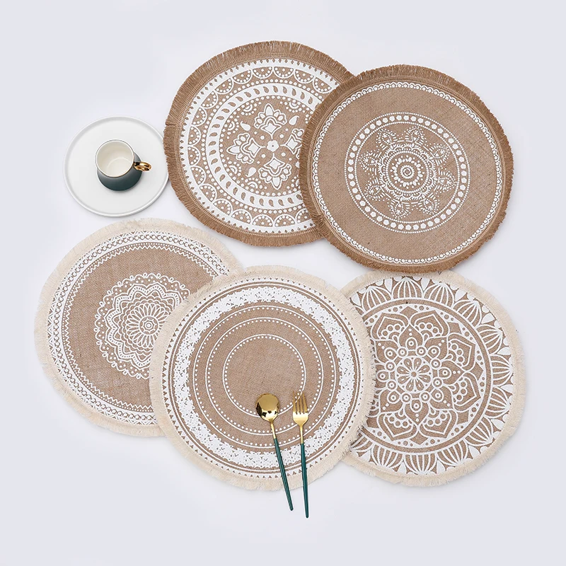 ROUND Cotton and linen Placemat For Dining Table Mat For Coffee Tables