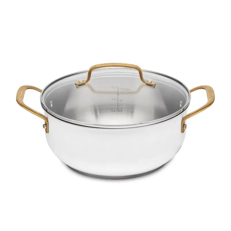 Matte White 4.5qt Stainless Steel Dutch Oven with Cover and Brushed Gold Handles, Chic and Durable Cookware