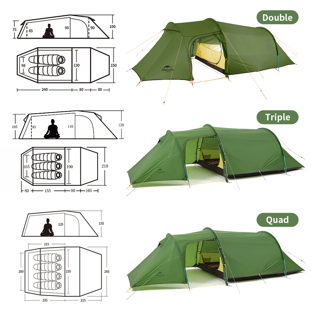 Naturehike Camping 3 Person Tent Waterproof Outdoor Ultralight Tents Glamping Backpacking 4 Season 2 Person Tent Hike Beach Tent