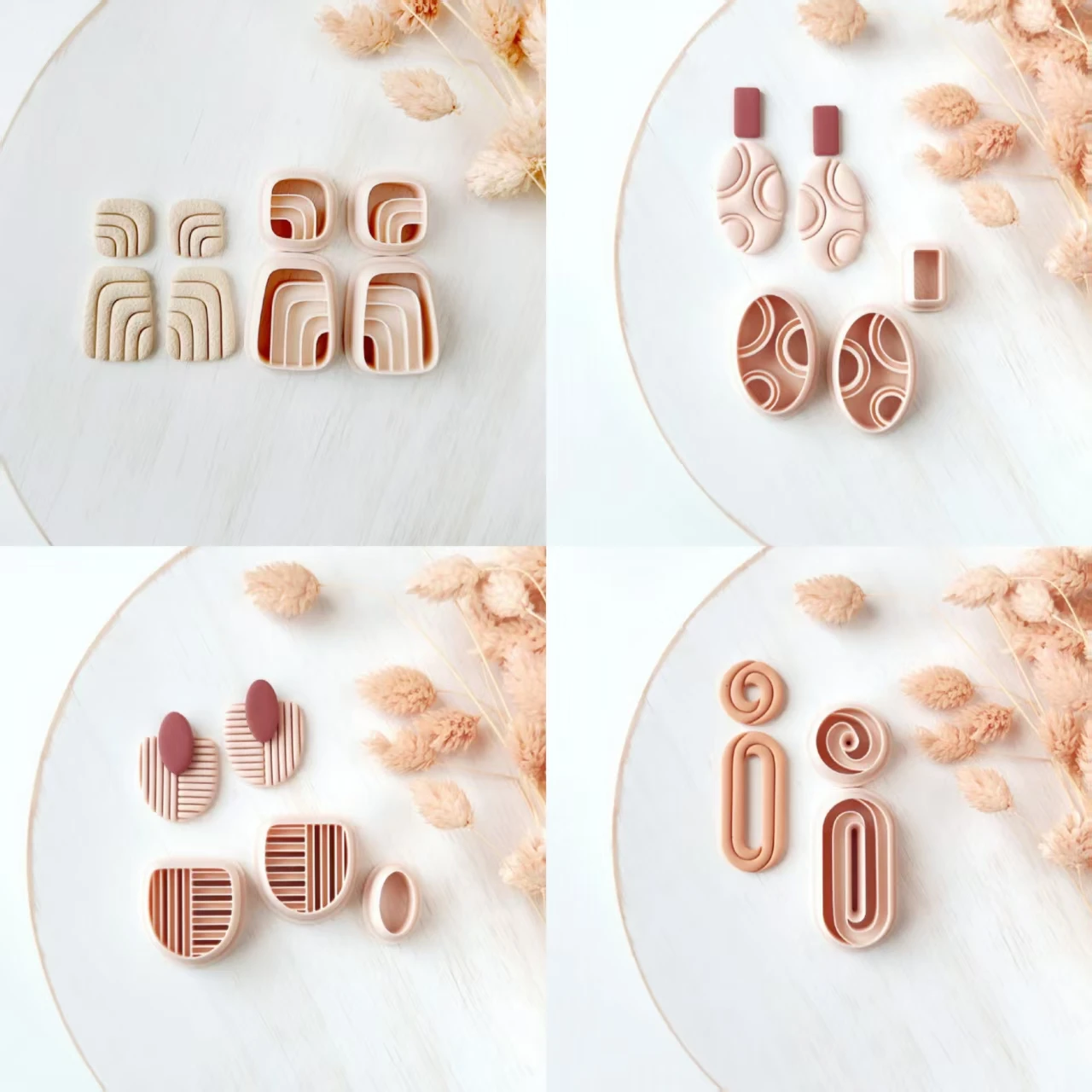 Polymer clay shape cutter mirrored set abstract modern earring moulds 3D printed mould clay jewellery supplies polymer clay cutter