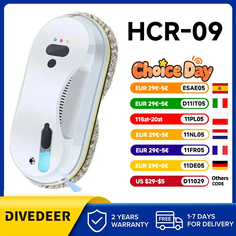 DIVEDEER Robot de nettoyage de vitres Ultra-mince télécommande 2800pa machine de nettoyage de vitres à eau Robot de nettoyage de vitres