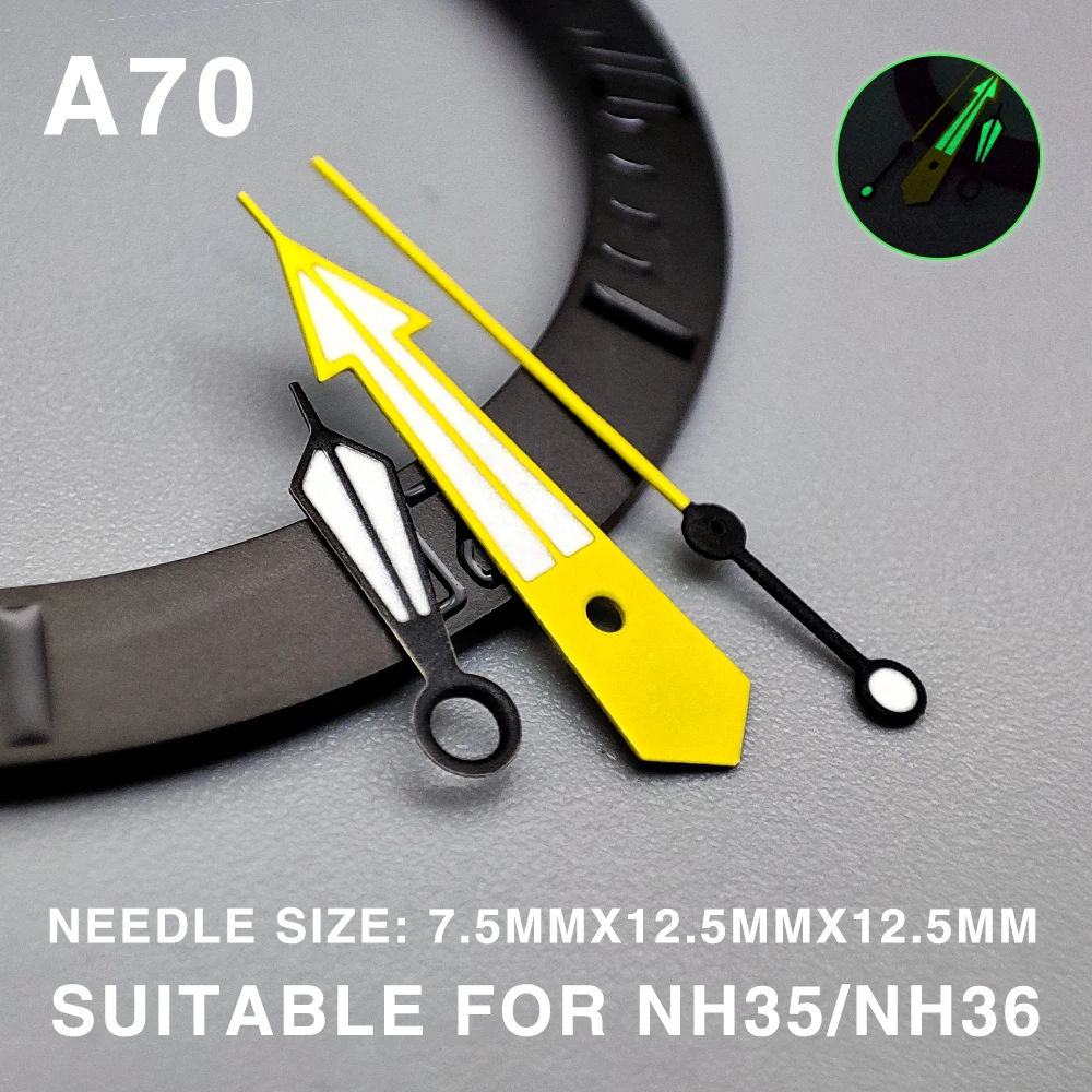 Green Luminous Watch Hands Color Blocking Pointer Accessories with Turtle/Fish Second Hand for Japanese NH35/36/4R35 Movement
