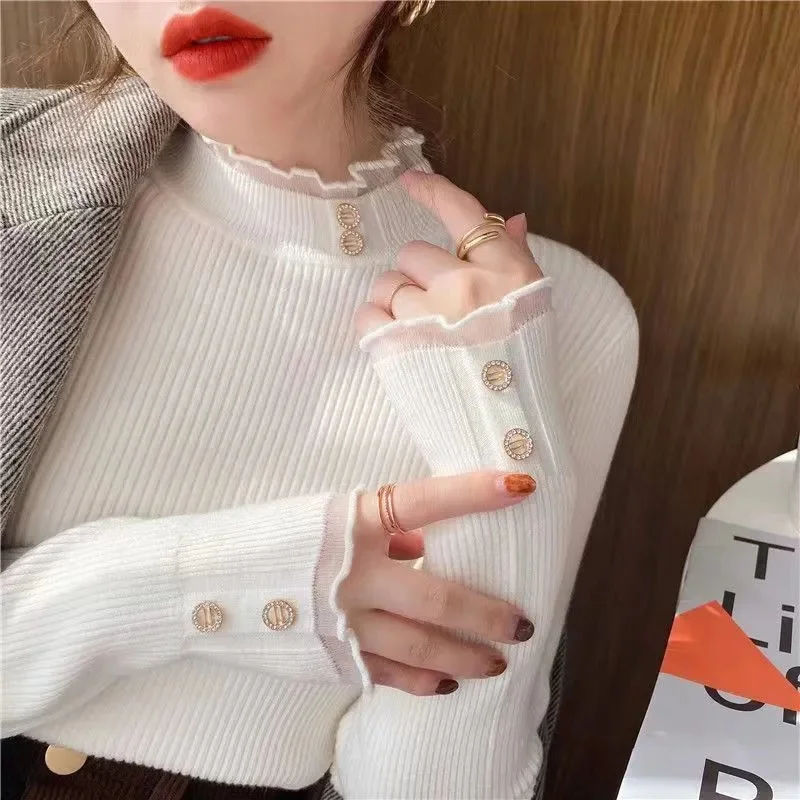 

Turtleneck Sweater Women Fashion 2024 New Stretch Tops Women Knitted Pullovers Long Sleeve Bottoming Knitted Sweater