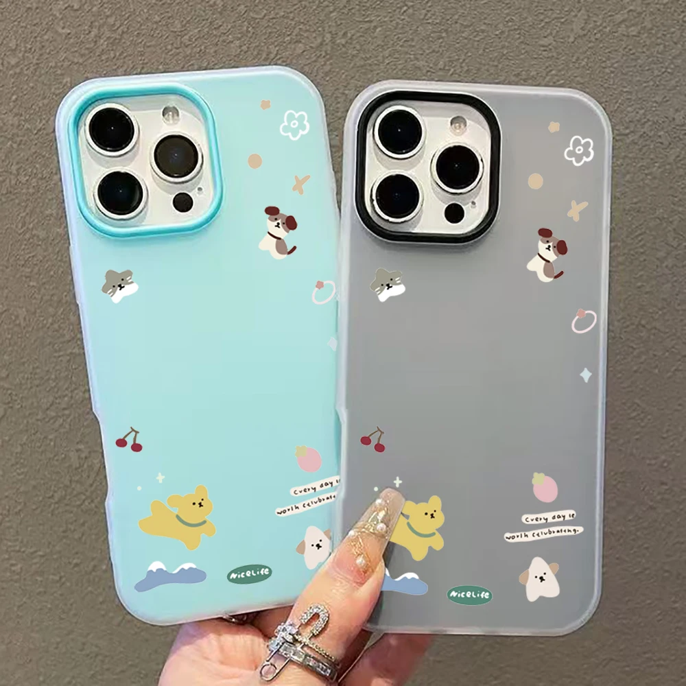 Adorable Cartoon Puppy & Cat Design Protective Phone Case