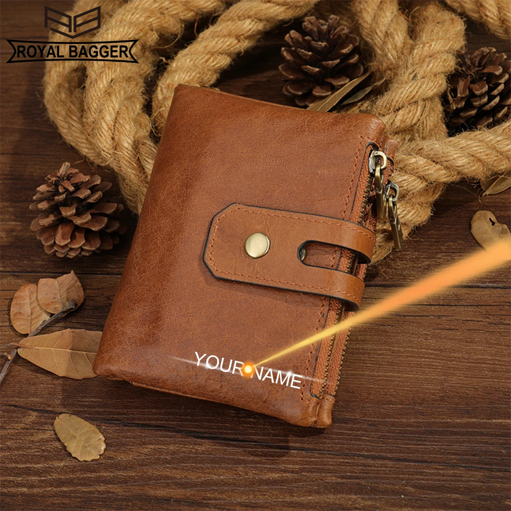 

Royal Bagger Vintage Short Zipper Wallet for Men Women RFID Block Card Holder Genuine Cow Leather Coin Purse 8562