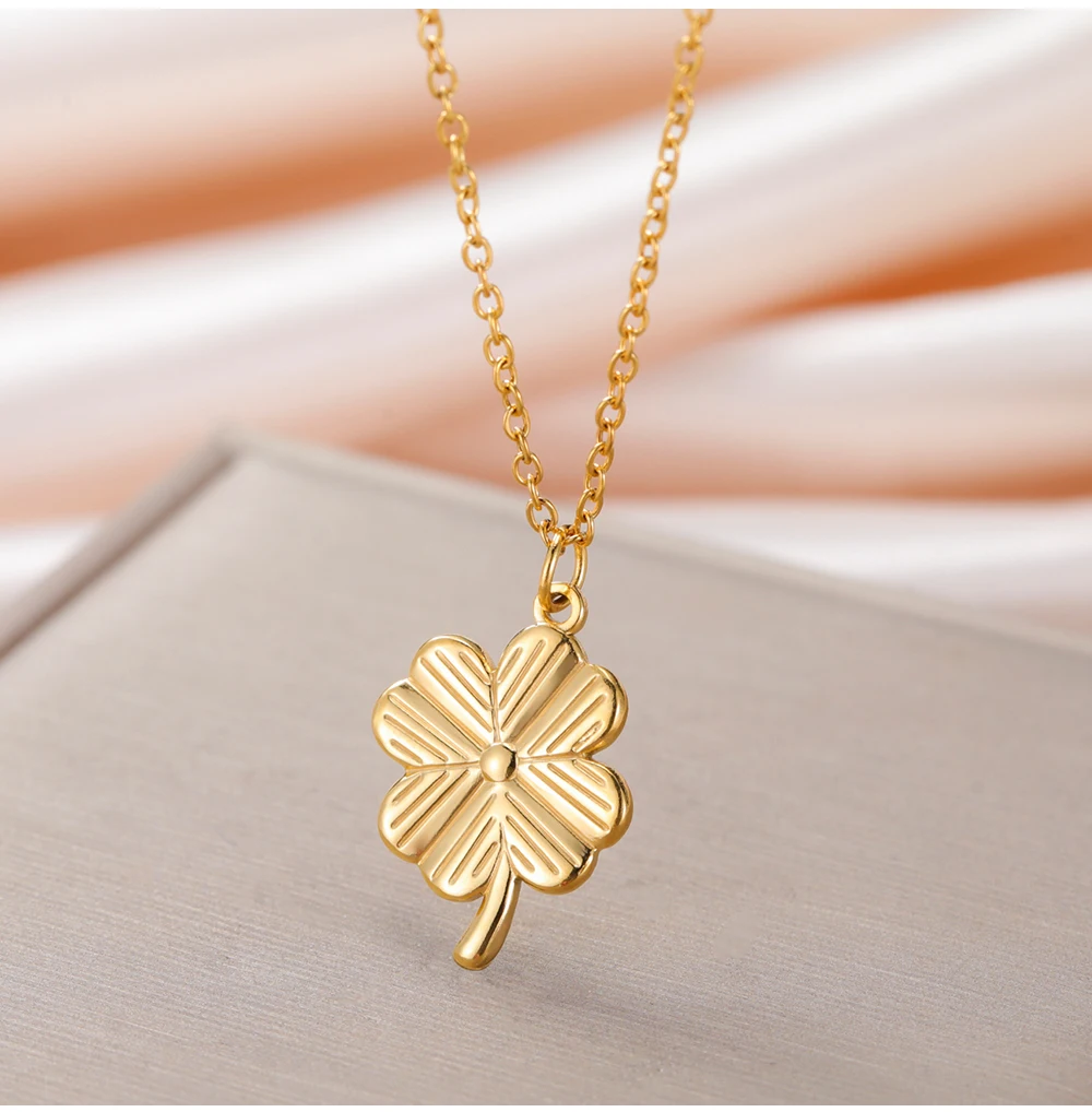 COOLTIME Vierblättriges Kleeblatt Edelstahl Halsketten Für Frauen Trend Qualität Blume Anhänger Halskette Schmuck Geschenk – Detail 7